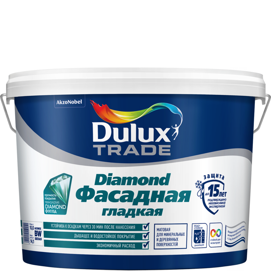 Водно-дисперсионная (латексная) краска Dulux / Дулюкс Фасадная Гладкая, для фасадных поверхностей