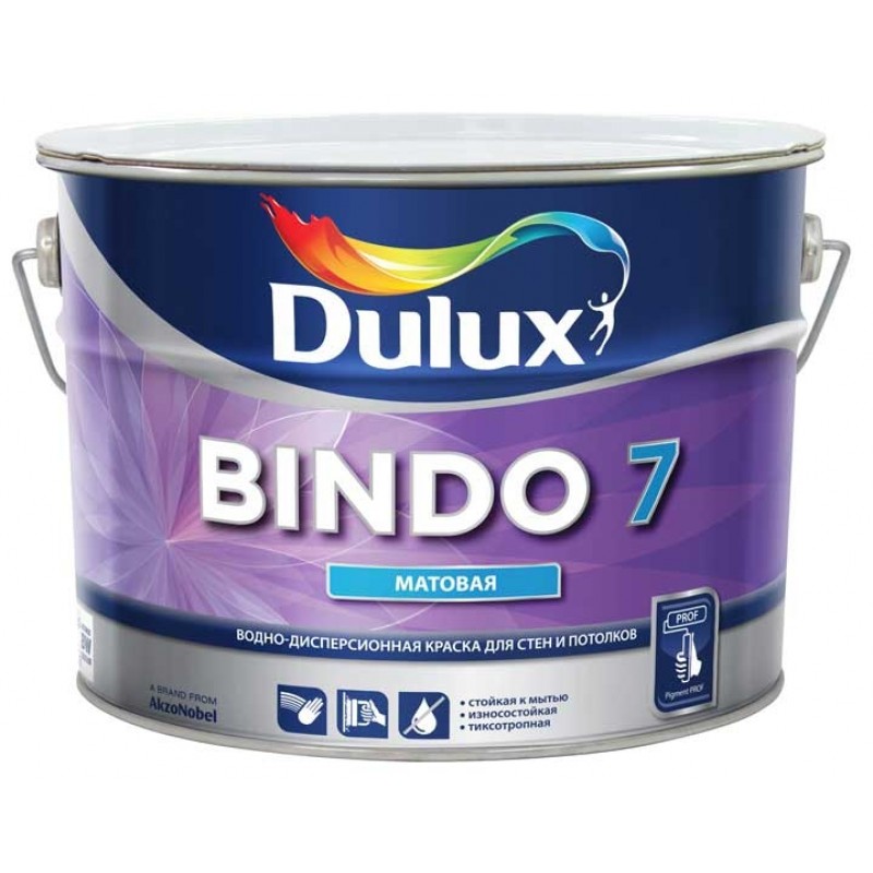 Краска Dulux Bindo 7 / Дулюкс Биндо 7 водно-дисперсионная (латексная) для стен и потолков в помещениях с умеренной влажностью