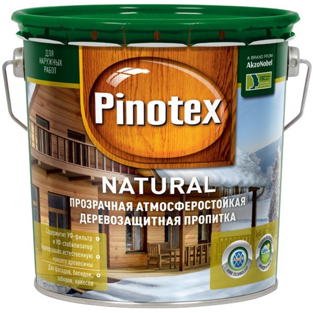 Pinotex Natural / Пинотекс Натурал прозрачная атмосферостойкая пропитка для древесины защита до 12 лет 