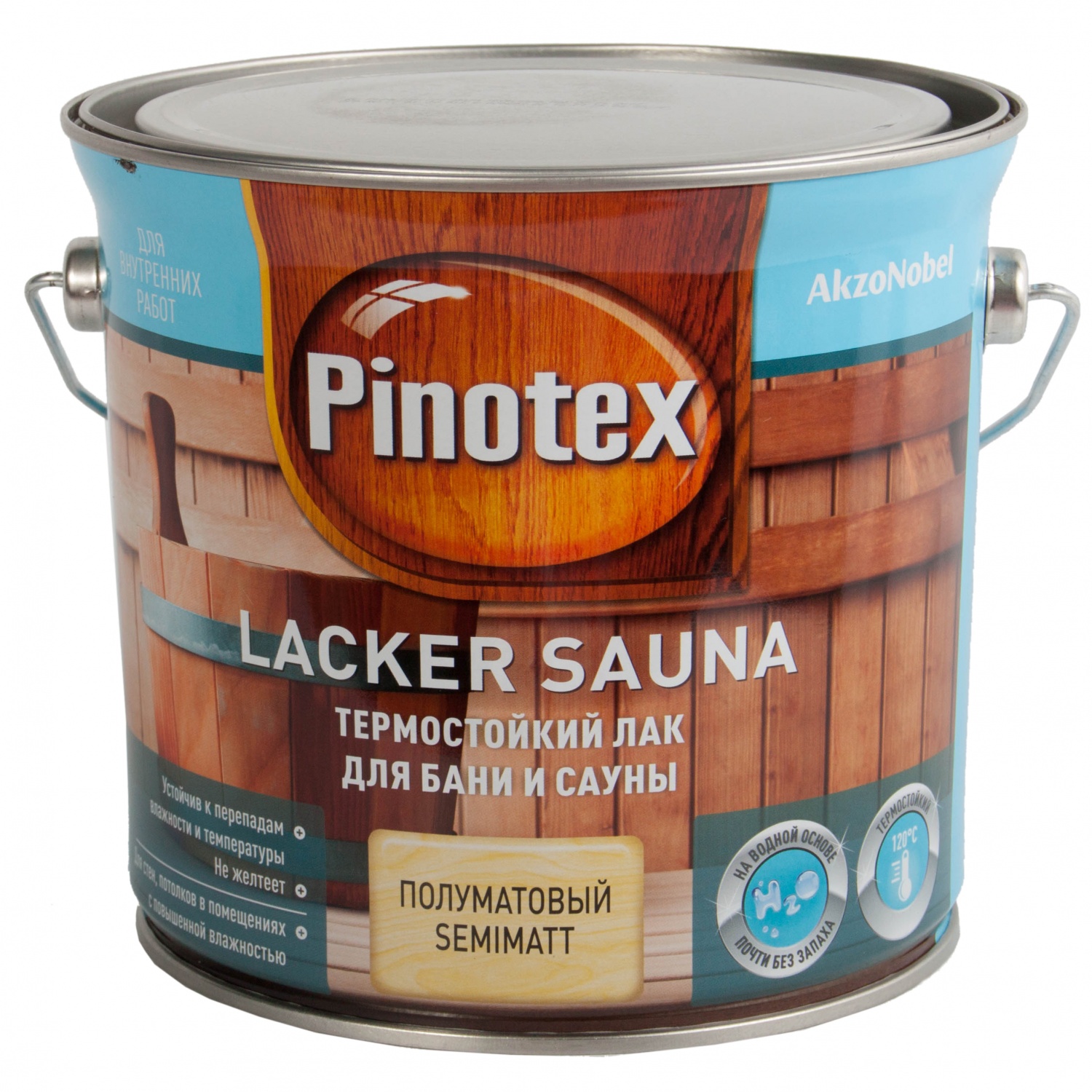 Термостойкий лак Pinotex Lacker Sauna / Пинотекс лакер сауна для сауны и бани, полуматовый на водной основе с возможностью колеровки