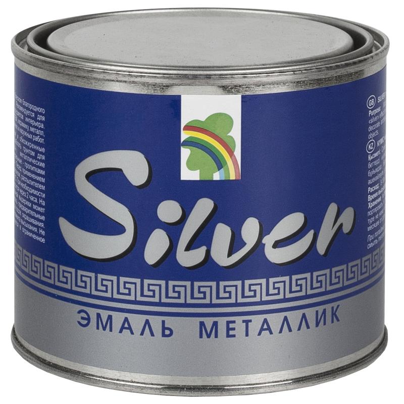 Эмаль декоративная акриловая РАДУГА Silver, глянцевая, металлик,  под серебро  для внутренних работ 